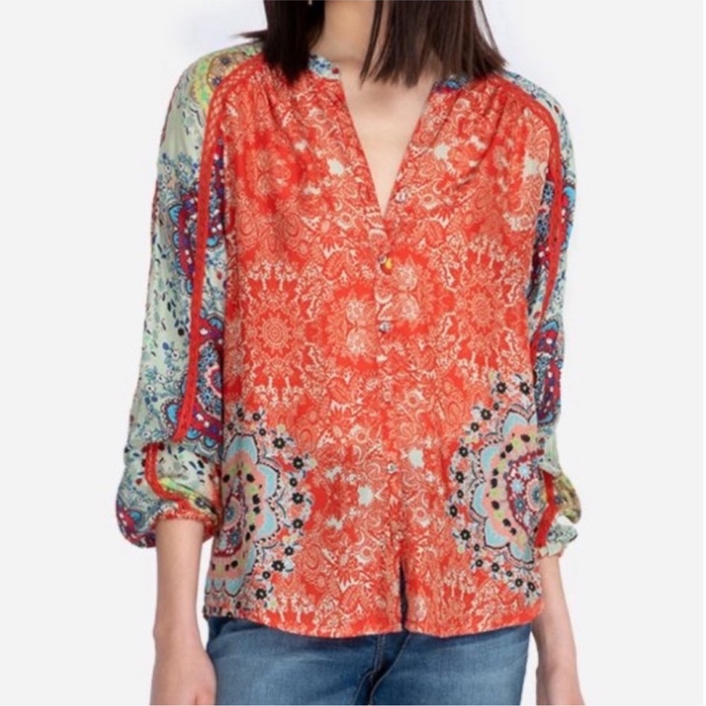 JOHNNY WAS Silk Ellen Button up‎ Floral Shirt Sz S